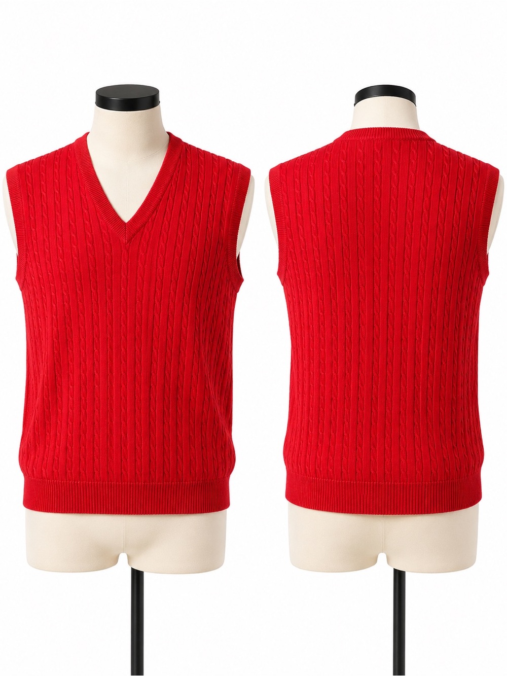 Bugle Boy Men's V-Neck Cable Knit Sweater Vest - Bright Red